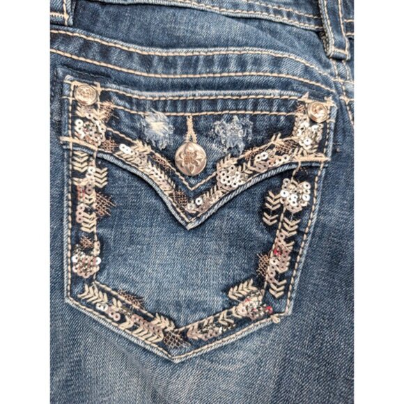 VTG Y2K Miss Me Sequin Vine Pocket Low Rise‎ Boot Cut Distressed Bling Jeans 27 - Picture 8 of 15